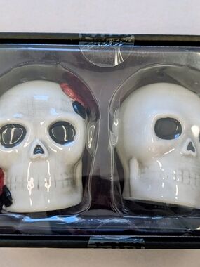 Spell White Skull Salt and Pepper Shaker Set with Red Accent